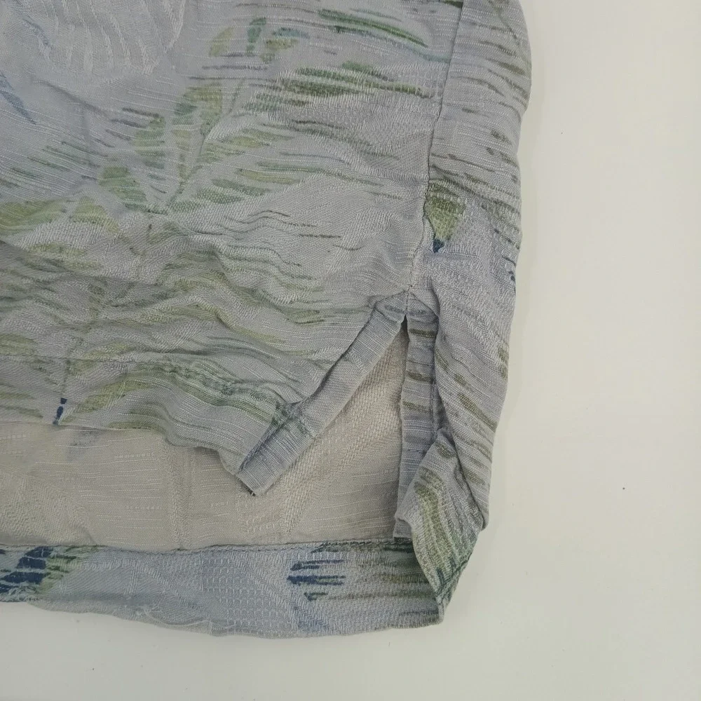 Tommy Bahama Mens L Silk Tropical Palm Leaf Print Button Down Camp Shirt Blue